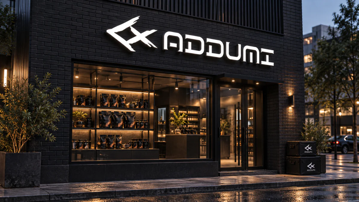 ADDUMI — фасад со световой вывеской