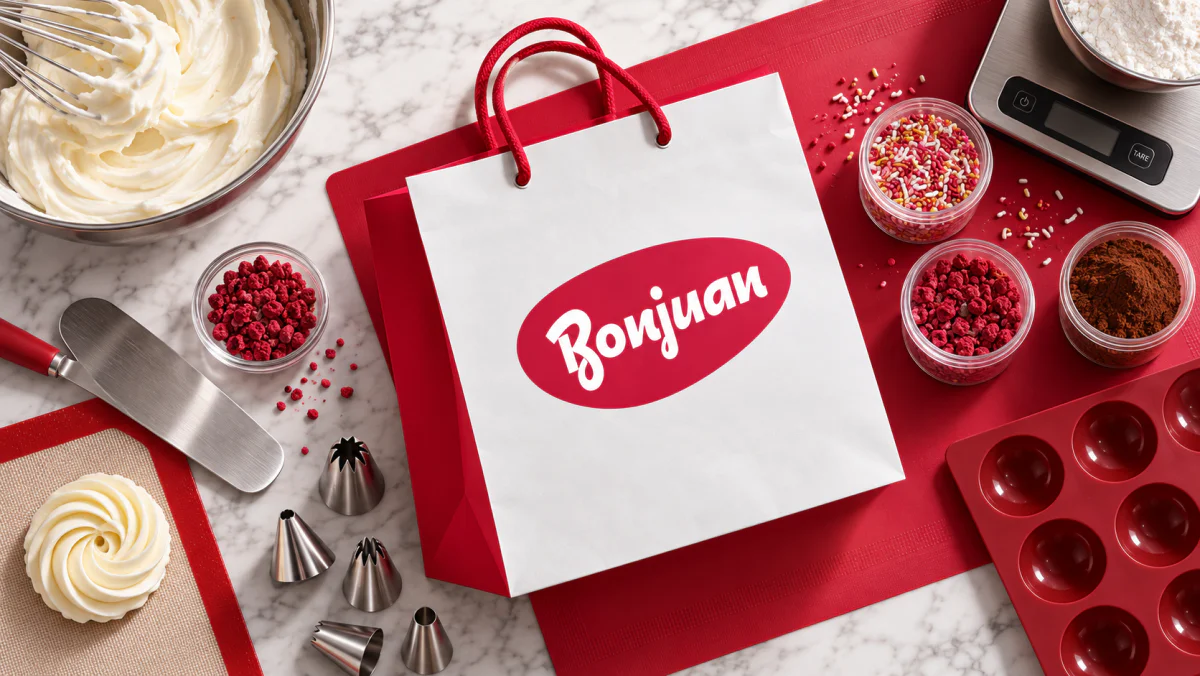 Bonjuan — фирменный пакет и кондитерские инструменты