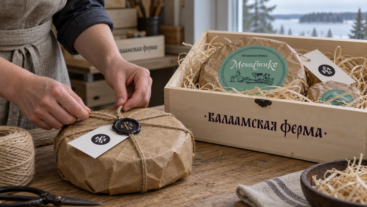 Валаамская ферма — упаковка сыра вручную